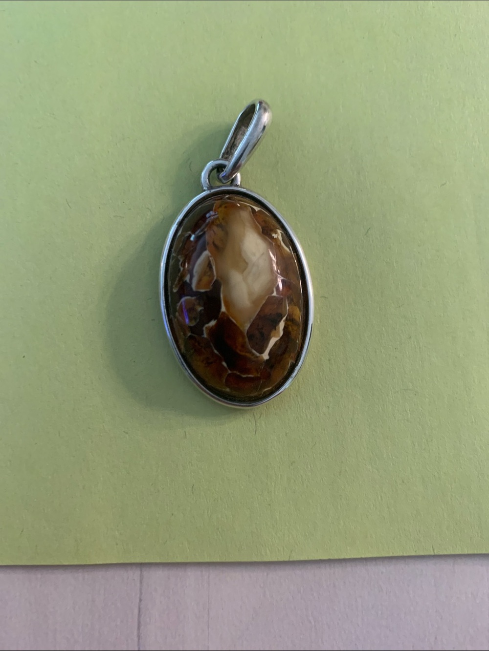 Sterling Silver Amber Oval Pendant Necklace